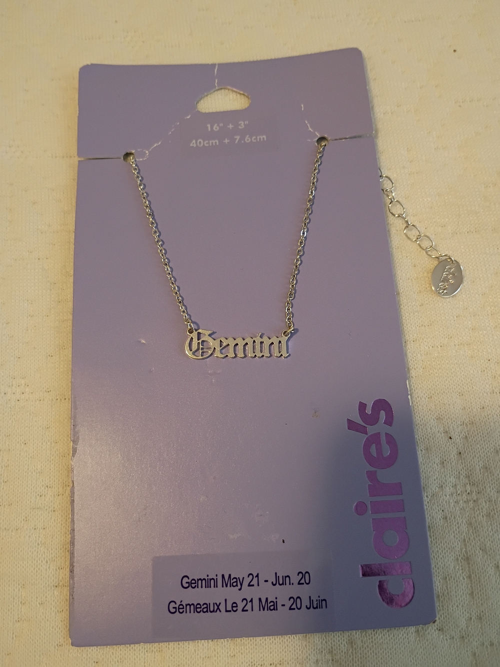 Claire's Silver Tone- Gemini~ Zodiac Necklace